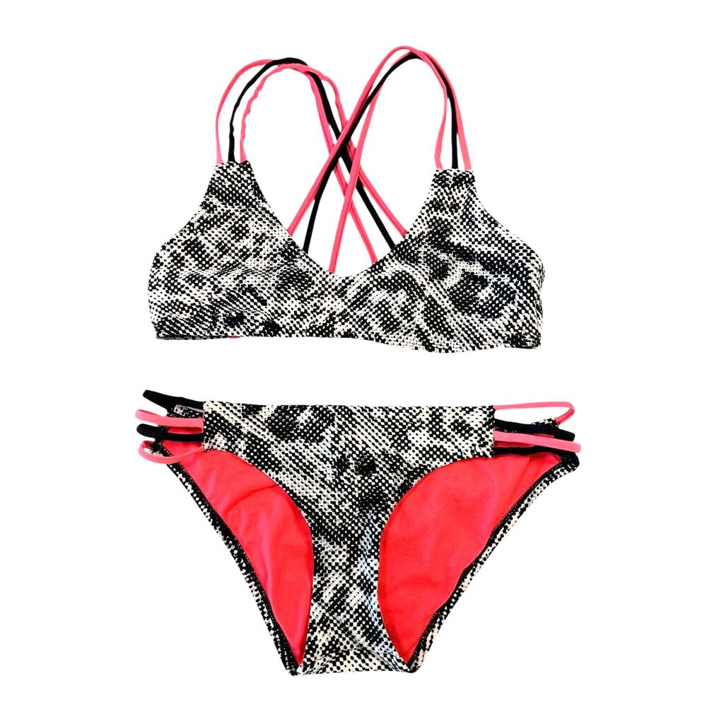 BCA By‎ Rebecca Virtue Women Small Bikini Black White Hot Pink Geometric Strappy